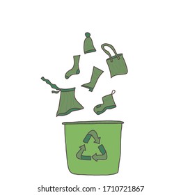 Recycle symbol. Recycling of clothes sign isolated on white background. Zero waste concept. Vector eco friendly emblem.