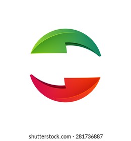 Recycle symbol or sign of arrow refresh, reload, rotation, packaging, loop sphere logo. Vector illustration design elements.