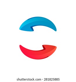 Recycle symbol or sign of arrow refresh, reload, rotation, packaging, loop sphere logo. Vector illustration design elements.