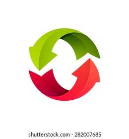 Recycle symbol or sign of arrow refresh, reload, rotation, packaging, loop sphere logo.
Vector illustration design elements.