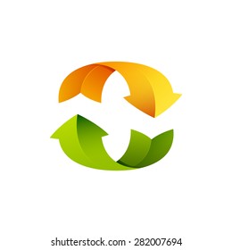 Recycle symbol or sign of arrow refresh, reload, rotation, packaging, loop sphere logo.
Vector illustration design elements.