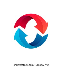 Recycle symbol or sign of arrow refresh, reload, rotation, packaging, loop sphere logo.
Vector illustration design elements.