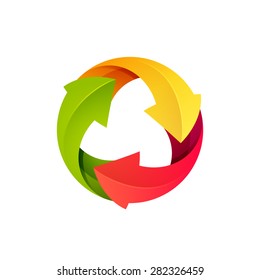 Recycle symbol or sign of arrow refresh, reload, rotation, packaging, loop sphere logo. Vector illustration design elements.Infinite loop.
