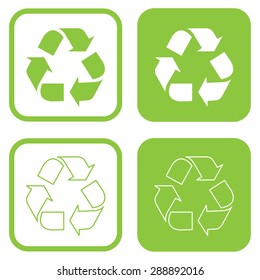 Recycle symbol or sign of conservation green icon isolated on white background. Vector symbol on the packaging.