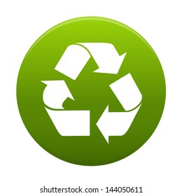 Recycle symbol or sign of conservation inside a green circle  icon isolated on white background. Vector  symbol on the packaging.