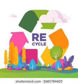 Recycle Symbol square saving ecology concept when people are recycling and reducing wastes.