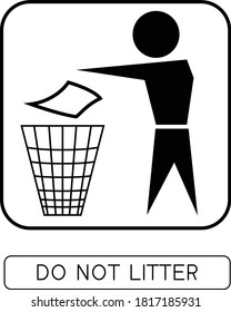 Recycle symbol, Stick man throwing trash into garbage can stock illustration