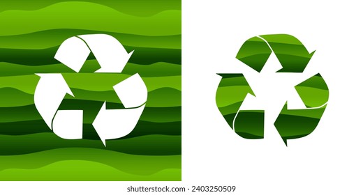Recycle symbol with stripes on white background. Set of 2 vector illustrations.