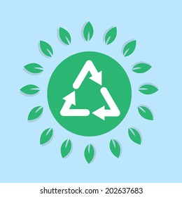 Recycle symbol with surrounding leaves 