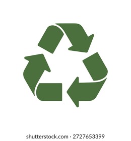 Símbolo de reciclaje con tres flechas verdes para la gestión de residuos e icono de sostenibilidad.