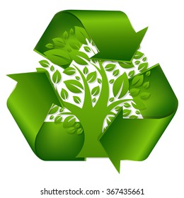 Símbolo de reciclaje con árbol con malla degradada, ilustración de vectores