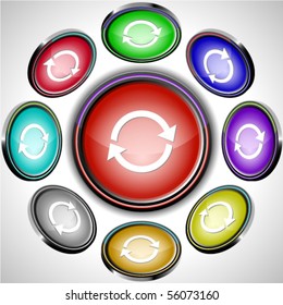 Símbolo de reciclaje. Botones de Internet vectores. 8 proyecciones diferentes.