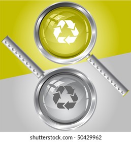 Recycle symbol. Vector magnifying glass.