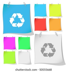 Recycle symbol. Vector note papers.