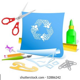 Recycle symbol. Vector paper template.