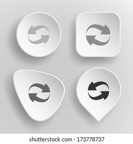 Recycle symbol. White flat vector buttons on gray background.