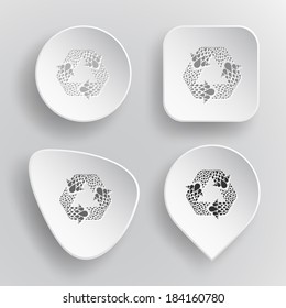 Recycle symbol. White flat vector buttons on gray background.