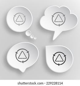 Recycle symbol. White flat vector buttons on gray background.