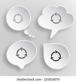 Recycle symbol. White flat vector buttons on gray background.