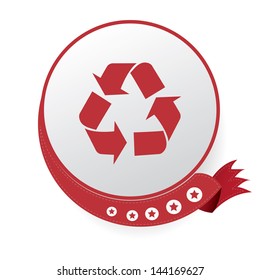 Recycle symbol,Red button,on White background,vector