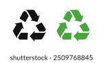 Recycle symbols. Recycling arrow icons. Reusing symbols. Recycling label. Recycle badge. Recycling icons. Recycle, reuse and reduce icons.