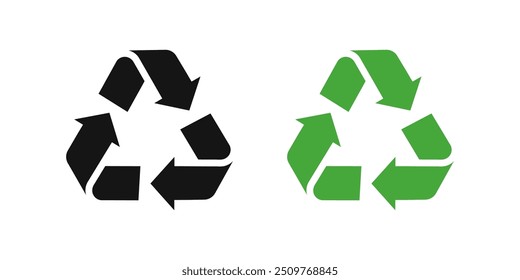 Recycle symbols. Recycling arrow icons. Reusing symbols. Recycling label. Recycle badge. Recycling icons. Recycle, reuse and reduce icons.