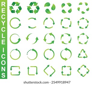  Recycle symbols, Recycling icon, Recycle logo, Eco-friendly practices, Eco icon, cycle green symbols, Recycling and rotation arrow icon.