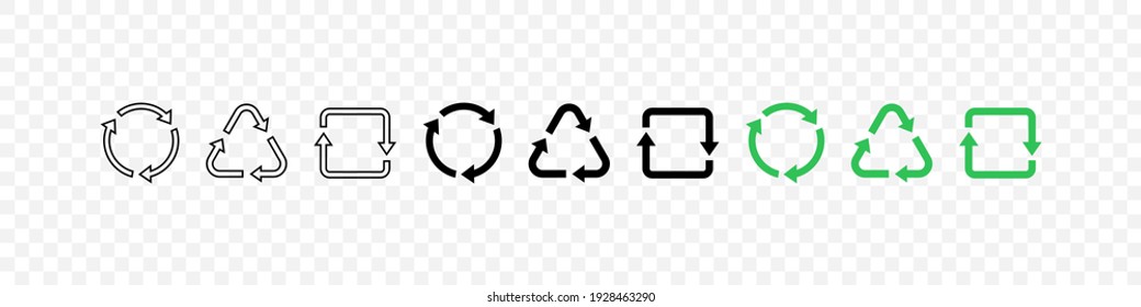 Recycle symbols. Recycling vector icons. Recycle icon, isolated. Vector illustration