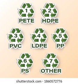 Recycle symbols. Reuse icon. PETE, HDPE, PVC, LDPE, PP, PS stickers