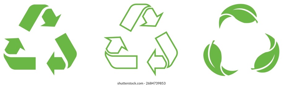 Reciclar, ecología, conjunto de iconos ecológicos aislados sobre fondo blanco. Iconos verdes del reciclaje y símbolos de la hoja del eco. Icono de reciclaje ecológico. reciclar, eco, ecología, hoja, Vector