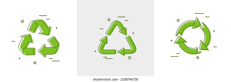 Recycle symbols set. Recycled eco icon. Isolated vector illustration.