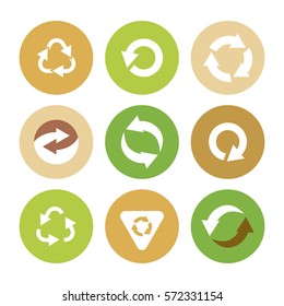 Recycle symbols. Vector icon set with recycling element.