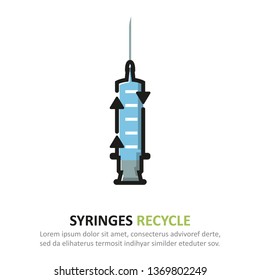 Recycle syringe icon in a flat design. Vector illustration