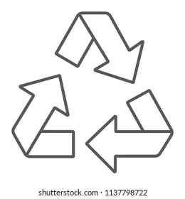 Recycle thin line icon, ecology and protection, environmental sign, vector graphics, a linear pattern on a white background, eps 10.