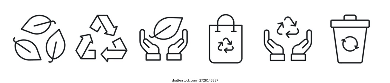 Recicla el conjunto de iconos de línea delgada. Iconos mínimos de Web