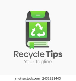 Recycle Tips Logo Vector Illustration. Template Design Idea Combining Recycle Bin and Book Shape