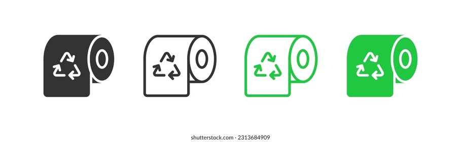 Recycle toilet paper icon on light background. Reusable symbol. Save world, eco, organic, WC, toilette, paper. Outline, flat and colored style. Flat design. Vector illustration.