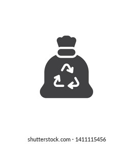 Recycle trash bag vector icon. filled flat sign for mobile concept and web design. Plastic trash bag with recycling arrows glyph icon. Symbol, logo illustration. Vector graphics