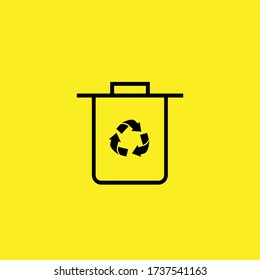 Recycle trash bin icon vector. Linear symbol with thin outline. recycle trash bin icon on yellow background.