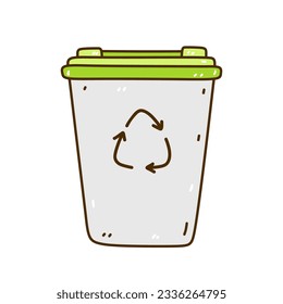 Recycle trash bin isolated on white background. Sorting garbage. Vector hand-drawn illustration in doodle style. Perfect for decorations, logo, various designs. Zero waste, ecology concept.
