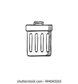 Recycle trash can icon in doodle sketch lines. Environment ecology eco friendly reusable