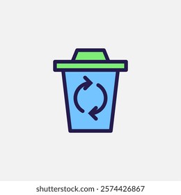 Recycle Trash can icon flat, free energy, ecology, renewable and green energy concept. Outline and filled colourful icon.