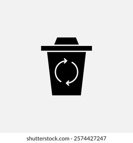 Recycle Trash can icon glyph, free energy, ecology, renewable and green energy concept. Solid black icon.