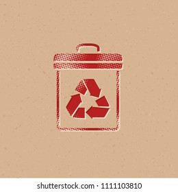 Recycle trash can icon in halftone style. Grunge background vector illustration.
