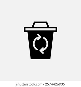 Recycle Trash can icon semi solid, free energy, ecology, renewable and green energy concept. Glyph icon.