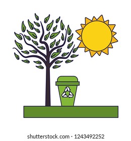 Recycle trash can on nature