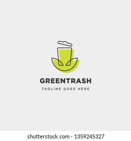 recycle trash green leaf simple line logo template vector illustration icon element isolated