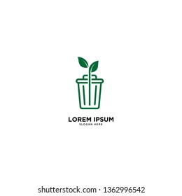recycle trash green leaf simple line logo template vector illustration icon element isolated - Vector