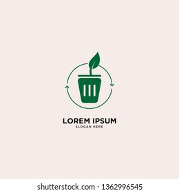 recycle trash green leaf simple line logo template vector illustration icon element isolated - Vector