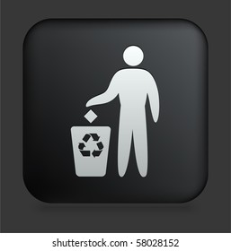 Recycle Trash Icon on Square Black Internet Button Original Illustration